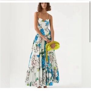 NWT Sz 4 Aje Floral Maxi Dress in Blue and White